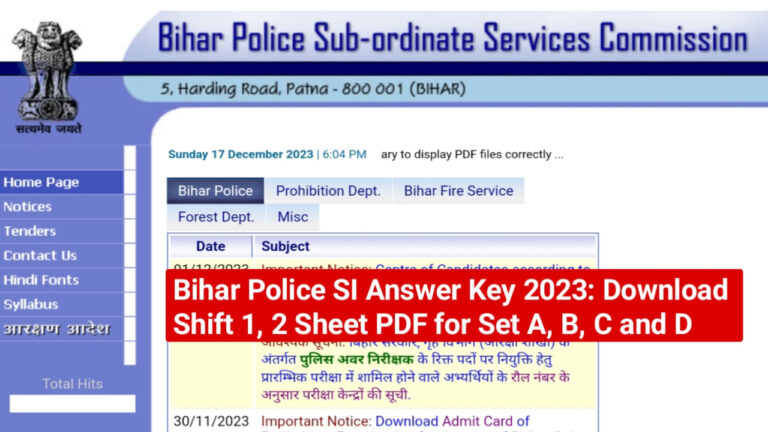 Bihar Police SI Answer Key 2023