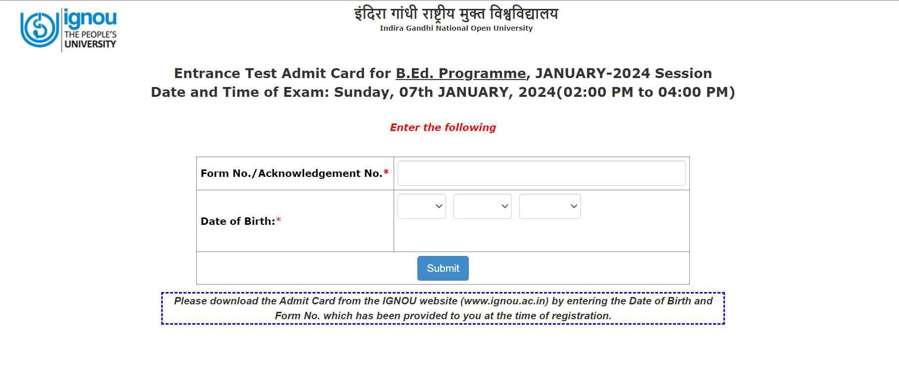 IGNOU BEd Admit Card 2024: इग्नू बीएड हॉल टिकट जारी, यहां से डाउनलोड ...